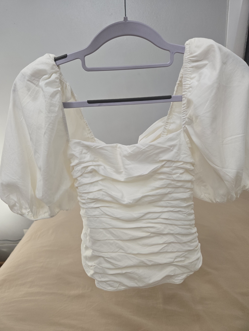 Reformation Barry  Ruched Puff-Sleeve Blouse